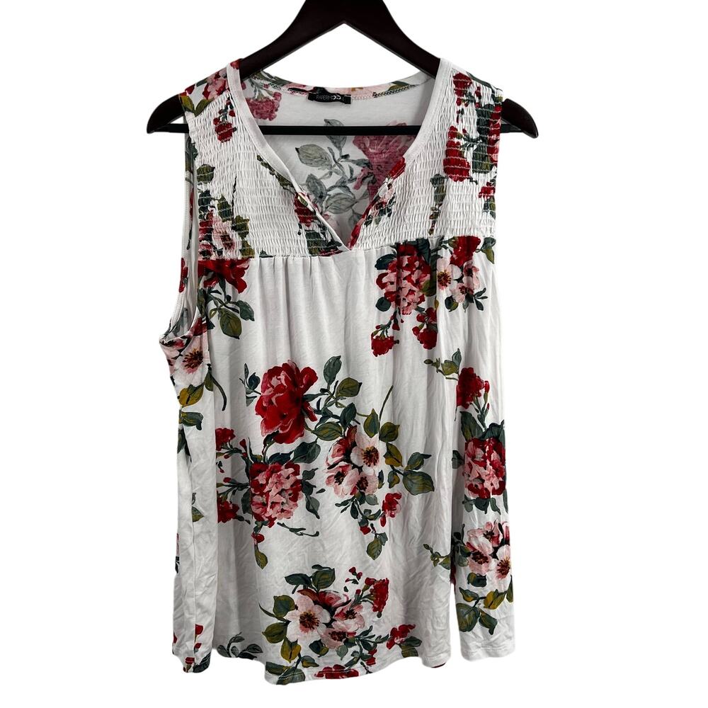 Papermoon Top 3X Sleeveless Floral Print Smocking‎ Detail New